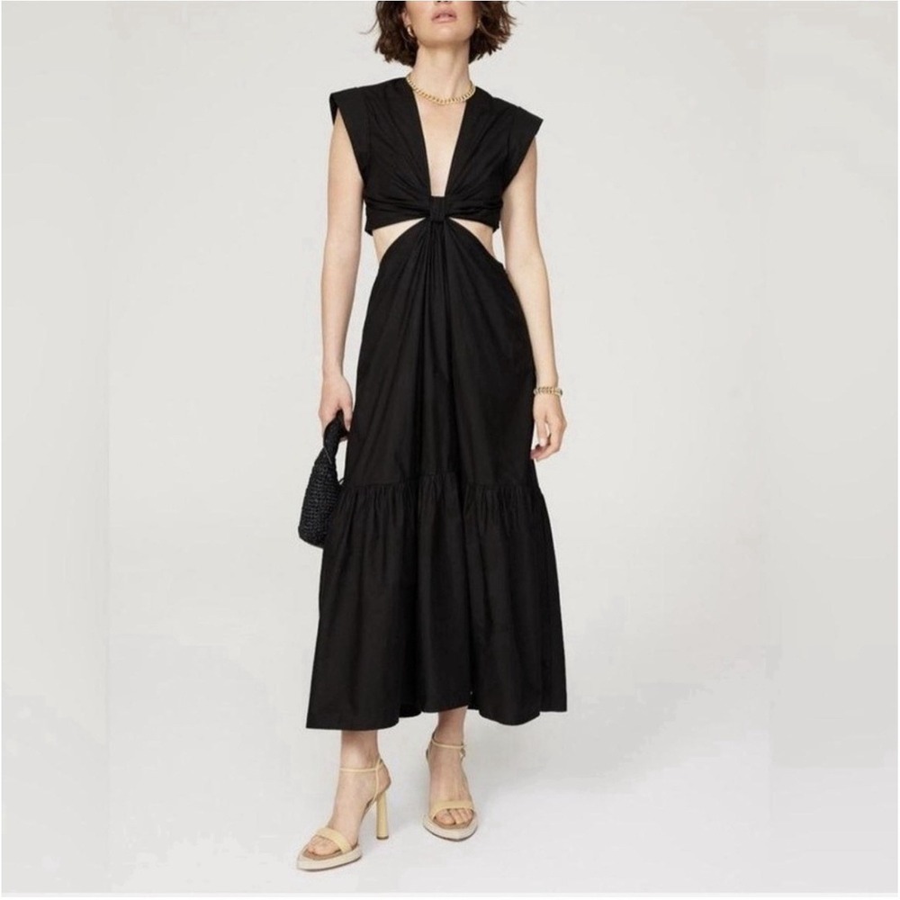 ALC A.L.C. Midi Dress Sz 10 Black Cotton Cut Out Sleeveless Poplin Alexandria